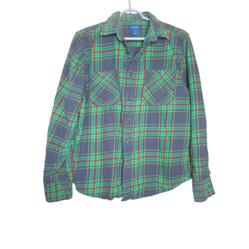 Sz L blue Green Plaid long sleeve button front Shirt cotton Arizona Jean Co